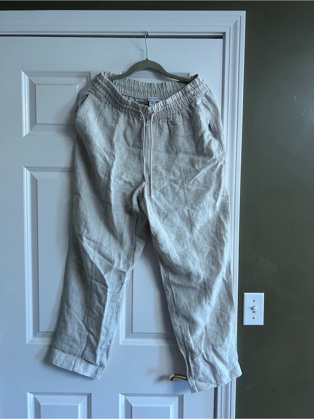 Athleta women’s Drawstring Linen-Blend Pants - Cream/Tan